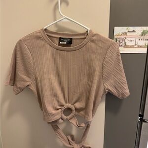 Minkpink Women's Ribbed Tie-Front Top - Taupe
